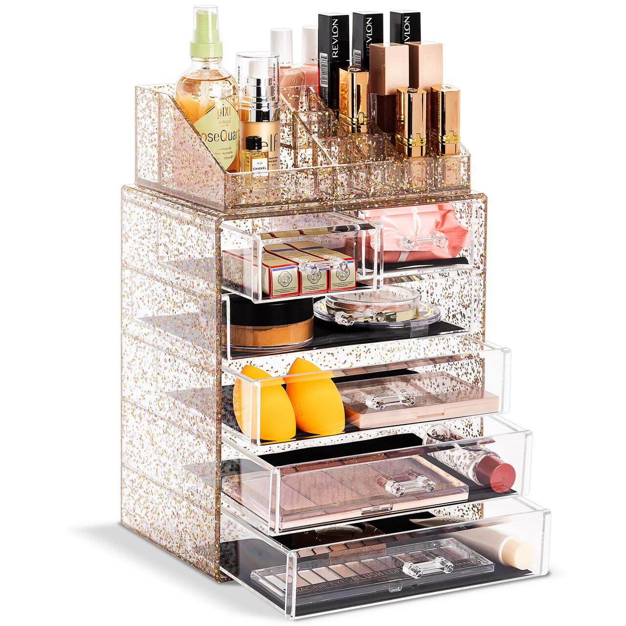 Sorbus 2 Piece Acrylic Makeup and Jewelry Storage Organizer Case (6 Drawers and Lipstick Tray)